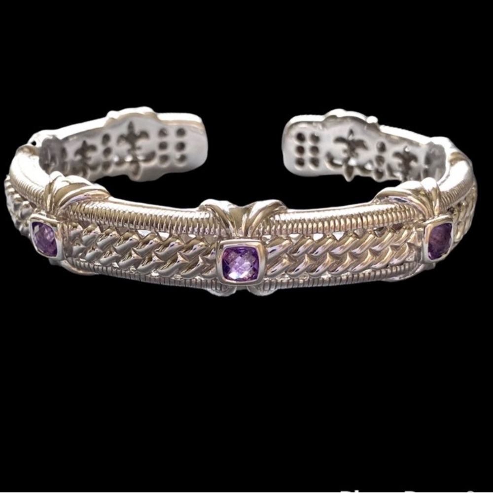 JUDITH RIPKA Bracelet Amethyst 925 Sterling Silver Hinged Cuff - Picture 10 of 10